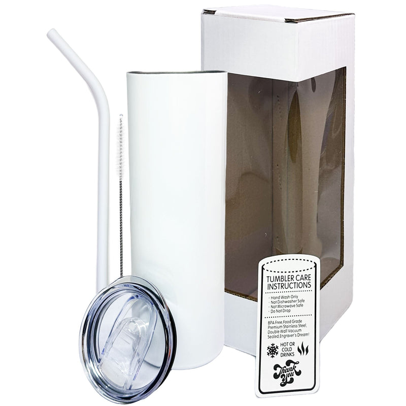 20oz Color Powder Coated Stainless Steel Skinny Tumbler - White ProSub Single - 1 Tumbler 