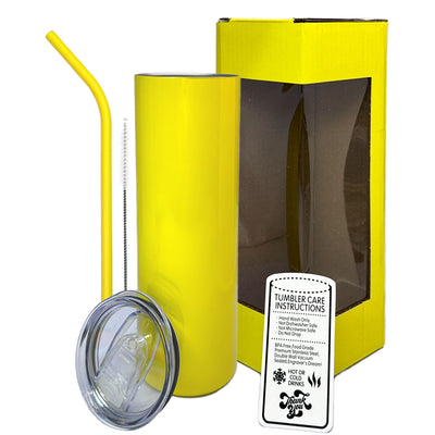 20oz Color Powder Coated Stainless Steel Skinny Tumbler - Yellow ProSub Single - 1 Tumbler 