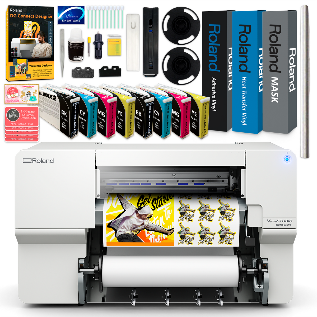 Roland BN2-20A Eco-Solvent 20" Printer &amp; Cutter w/ CMYK Inks x2 &amp; Media