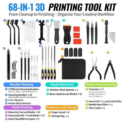 68 Piece 3D Printer Tool Kit & Cleaning Kit with Storage Case 3D Printer Bambu Lab 