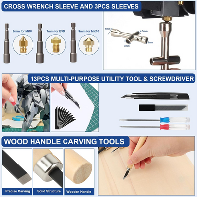 201 Piece 3D Printer Tool Kit, Finishing Kit & Cleaning Kit with Storage Case