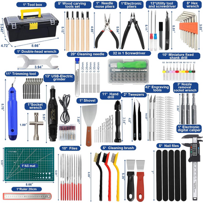 201 Piece 3D Printer Tool Kit, Finishing Kit & Cleaning Kit with Storage Case