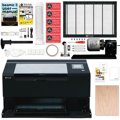 FLUX Beamo II 30W C02 Laser Cutter &amp; Engraver with Riser &amp; 4-in-1 Rotary