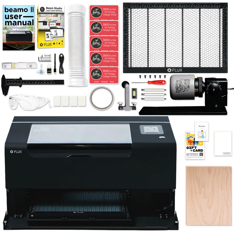 FLUX Beamo II 30W C02 Laser Cutter & Engraver with Riser & 4-in-1 Rotary