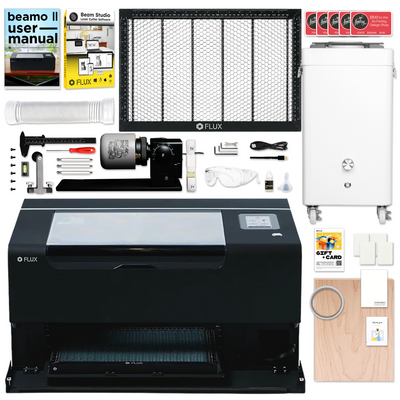 FLUX Beamo II 30W C02 Laser Cutter &amp; Engraver with Riser, Rotary, Air Filter