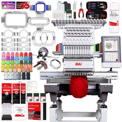 BAi MIRROR 15 Needle Commercial Embroidery Machine with Mighty Hoop Magnetic Hoop Bundle
