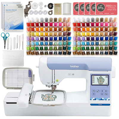 Brother PE900 5" x 7" Embroidery Machine with 160 Embroidery Spools Bundle