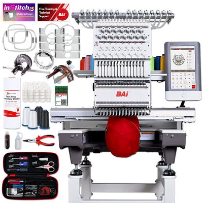BAi Mirror 15 Needle Commercial Embroidery Machine Bundle with Cap & Hat Hoops Brother Sewing Bundle Bai 