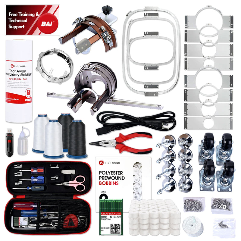 BAi Mirror 15 Needle Commercial Embroidery Machine Bundle with Cap & Hat Hoops Brother Sewing Bundle Bai 