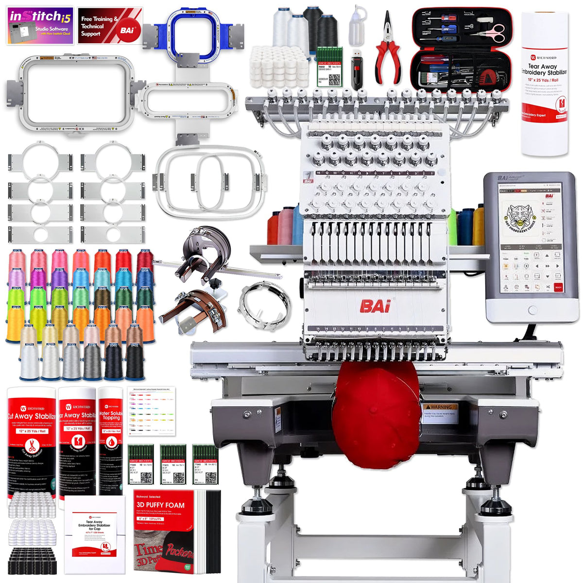 BAi MIRROR 15 Needle Commercial Embroidery Machine with Mighty Hoop Bundle BAI Machine Bundles Bai 