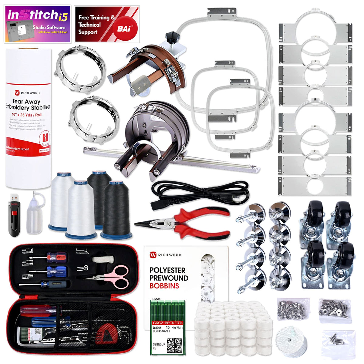 BAi VISION 15 Needle Commercial Embroidery Machine with Mighty Hoop Bundle Brother Sewing Bundle Bai 