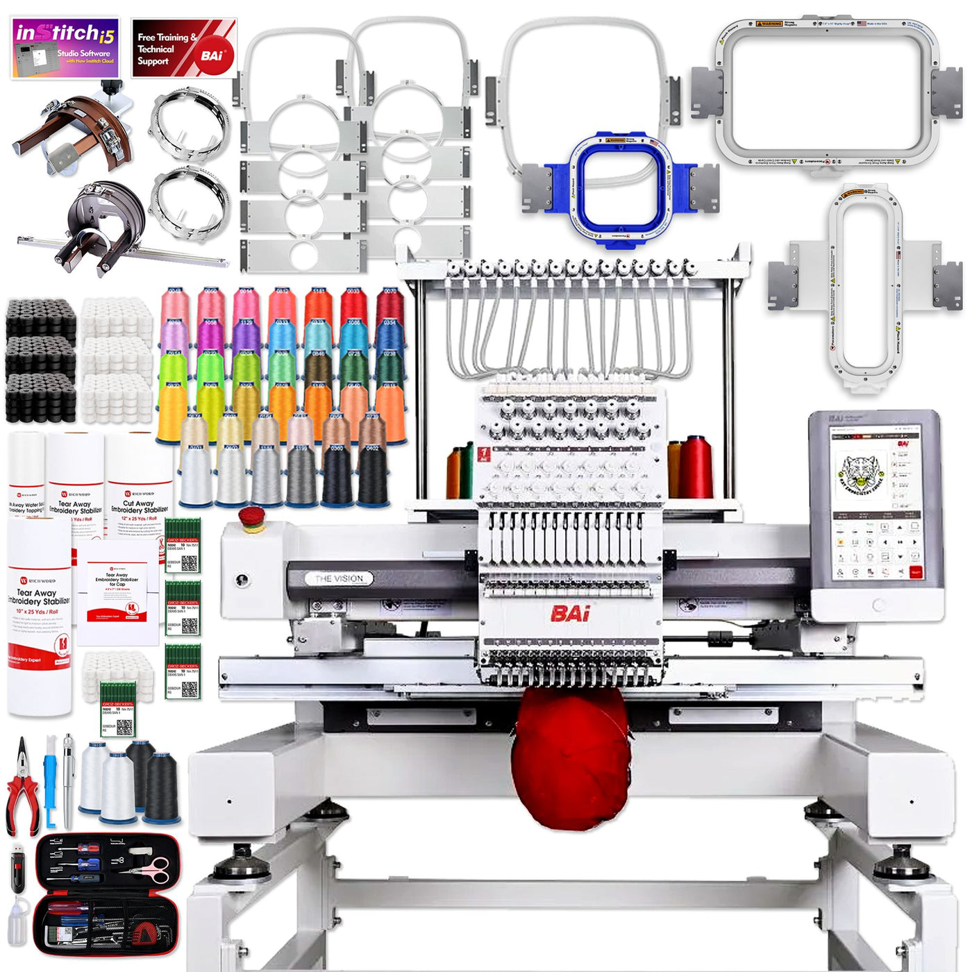 Pro Embroidery bai vision two head 15 needle commercial embroidery machine deluxe bundle