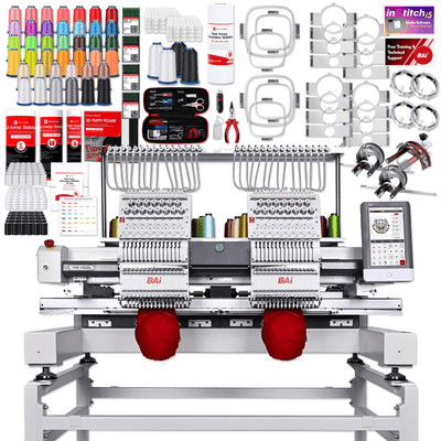 BAi VISION Two Head 15 Needle Commercial Embroidery Machine Deluxe Bundle Home Delivery Swing Design 1