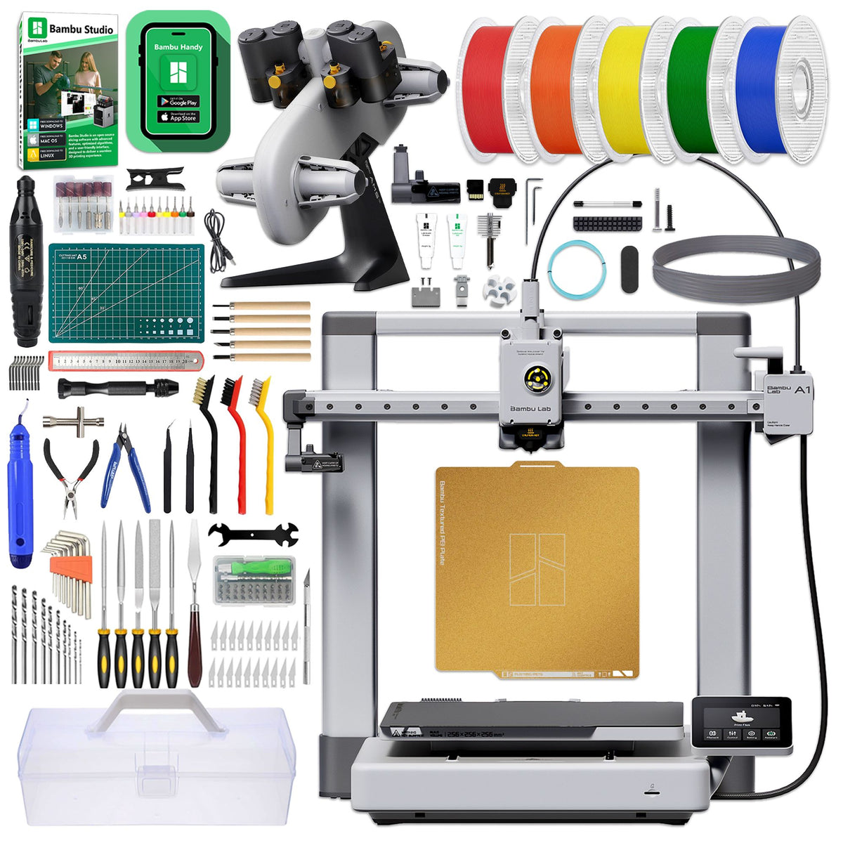 Bambu Lab A1 3D Printer with Filament Rolls, Tool Kit, &amp; AMS System Bambu A1 Combo Printer Bundles Bambu Lab 