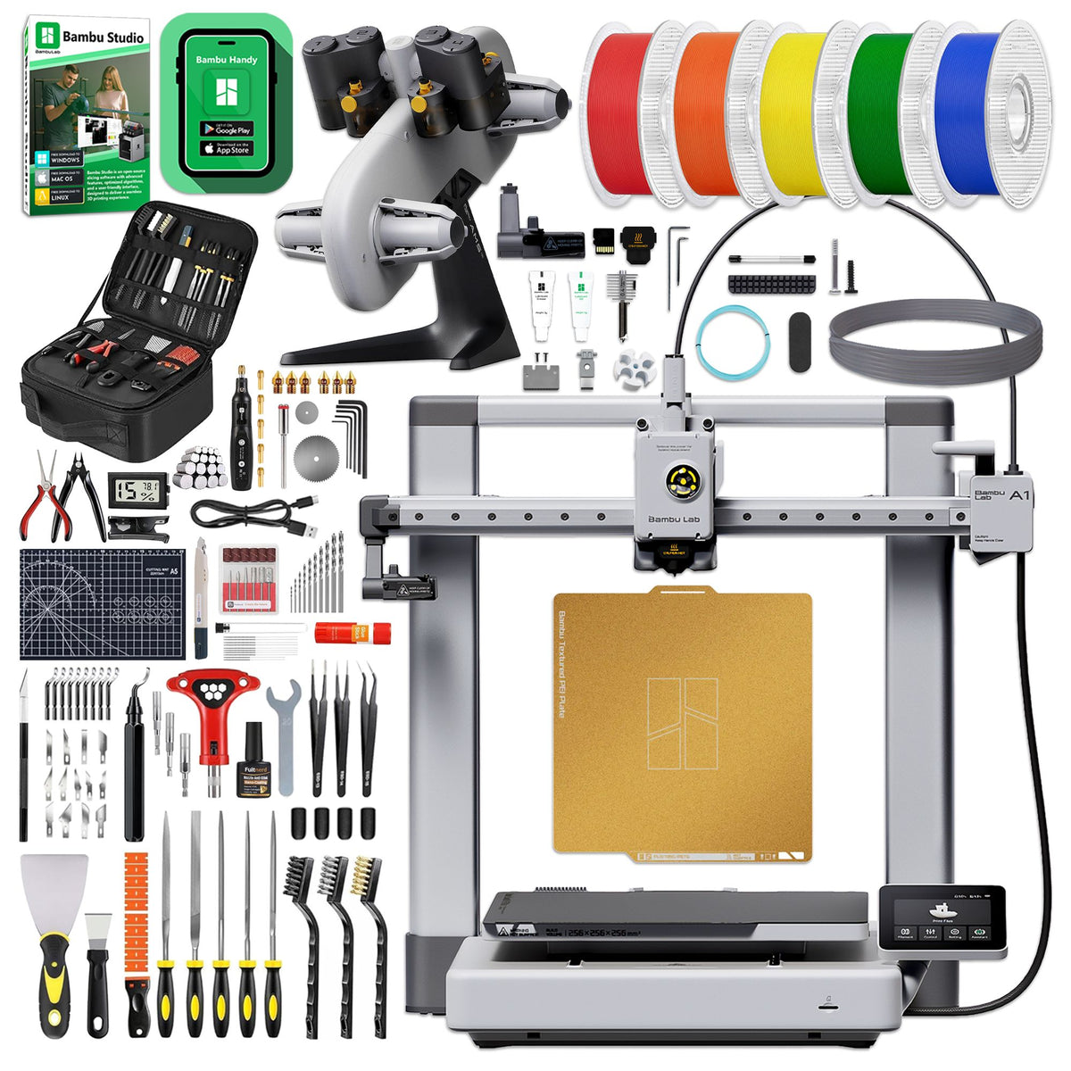 Bambu Lab A1 3D Printer with Filament Rolls, Tool Kit, &amp; AMS System Bambu A1 Combo Printer Bundles Bambu Lab 