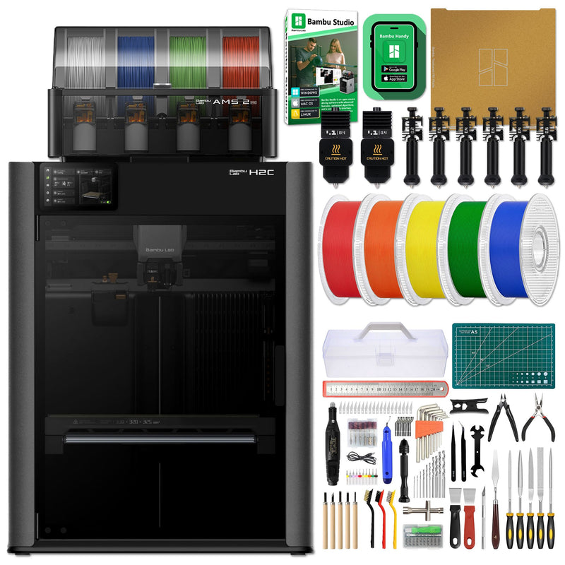 Bambu Lab H2C Dual Head Vortek 3D Printer with Filament, Tool Kit, AMS 2 System Bambu H2C 3D Printer Bundle Bambu Lab 