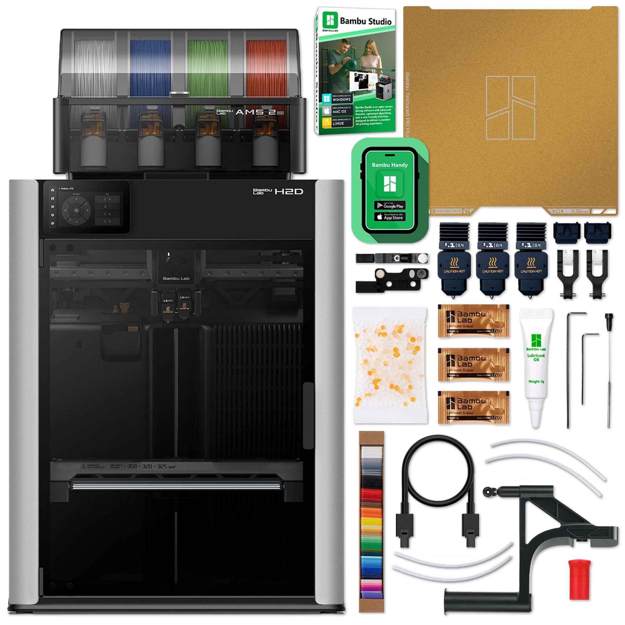 Bambu Lab H2D Dual Head 3D Printer Base Bundle with 4 Spool AMS 2 System Swing Design 