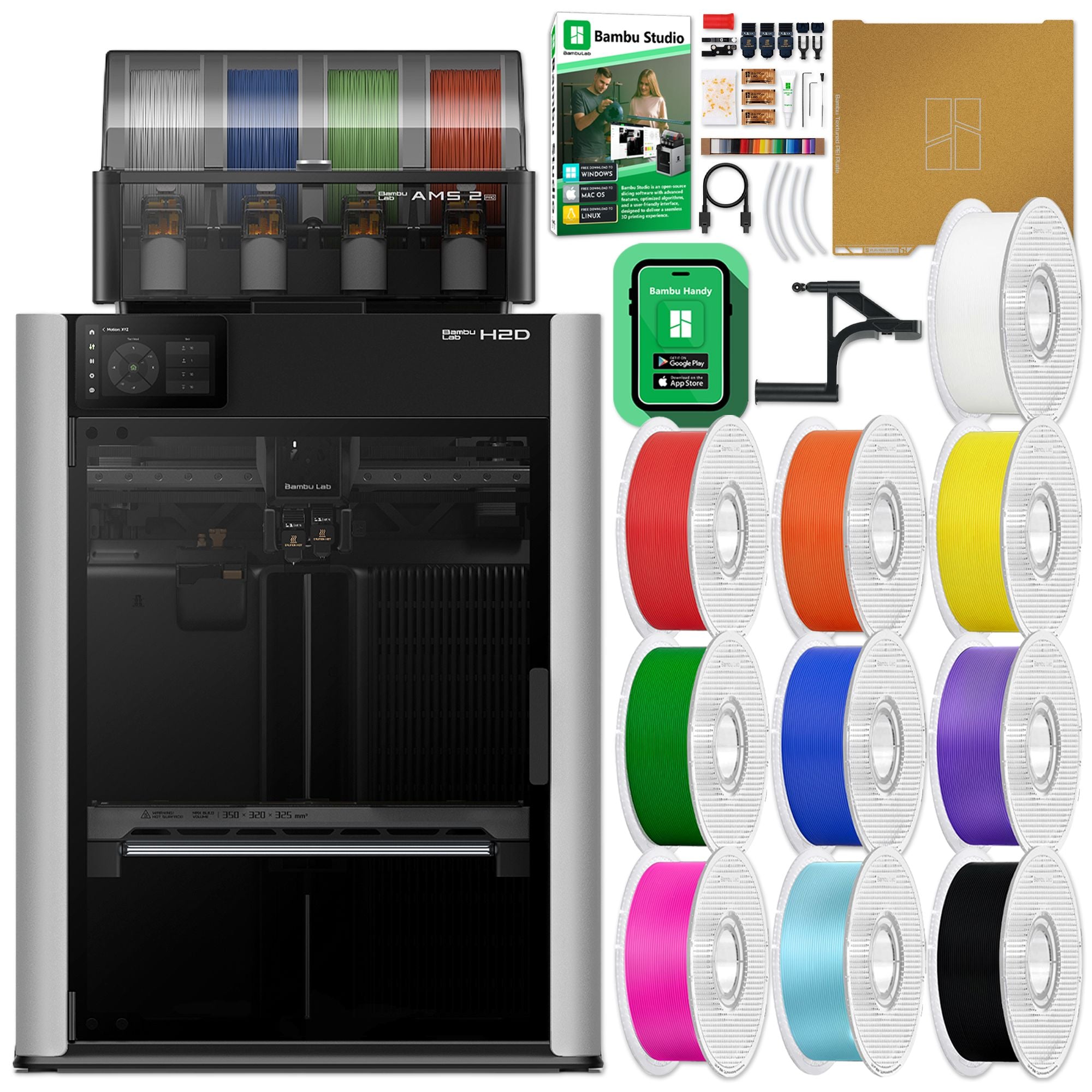 Bambu Lab H2D Dual Head 3D Printer Bundle with 16 Color AMS 2 PRO System Swing Design 