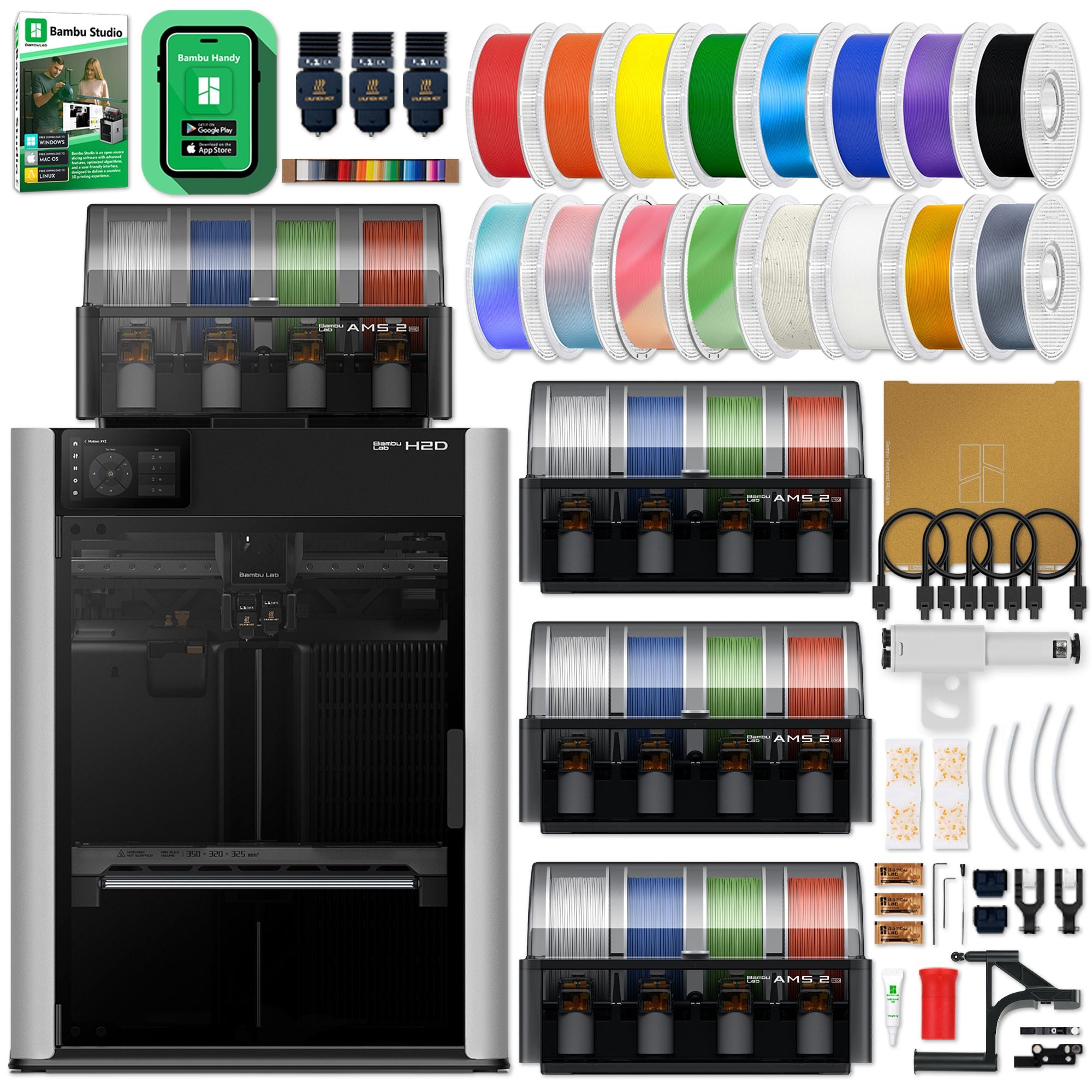Bambu Lab H2D Dual Head 3D Printer Bundle with 17 Color AMS 2 PRO System Swing Design 
