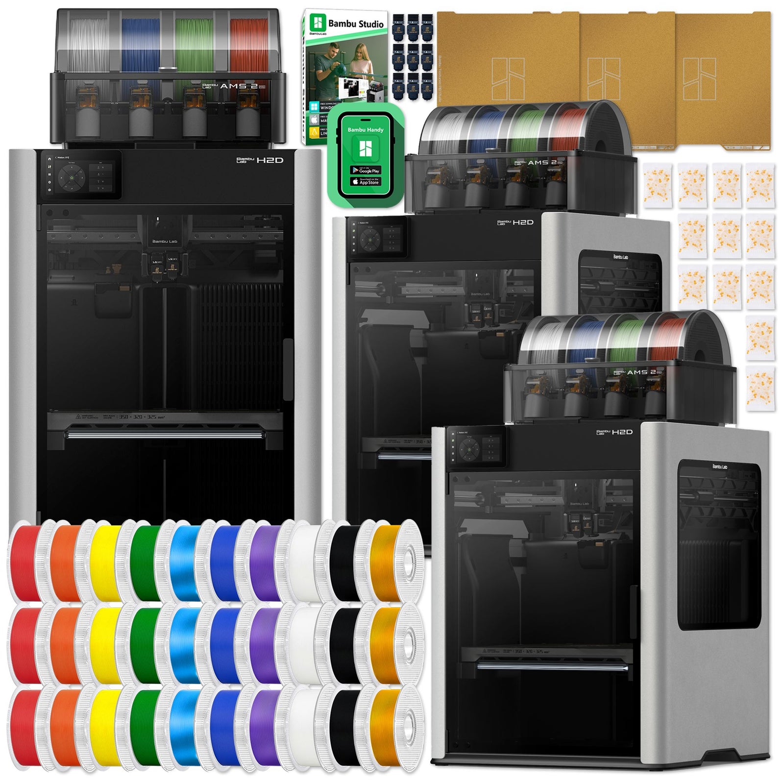 Bambu Lab H2D Dual Head 3D Printer Enterprise Bundle - 3 Printers & Filament Swing Design 