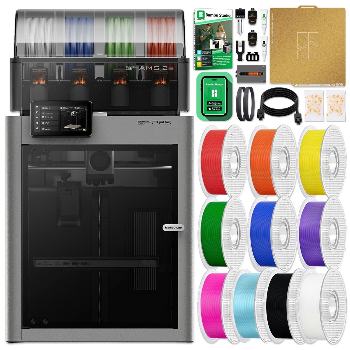 Bambu Lab P2S 3D Printer Bundle with Filament Rolls & AMS 2 PRO
