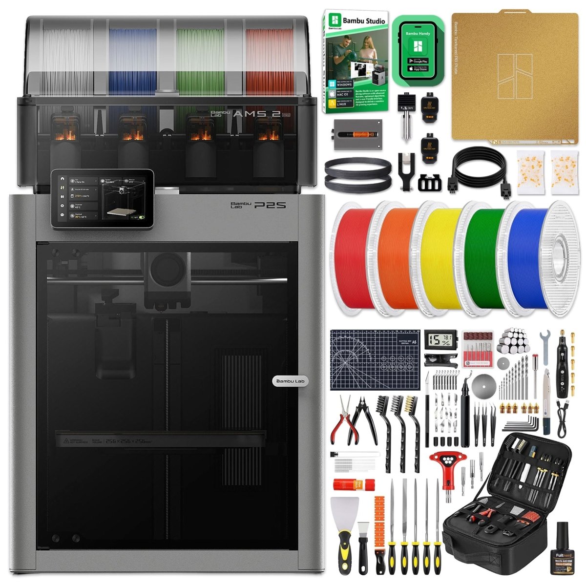 Bambu Lab P2S 3D Printer Bundle with Filament, Tool Kit, AMS 2 PRO System