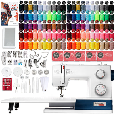 Bernette B05 Academy Sewing Machine with 100 Thread Spools &amp; Matching Bobbins Brother Sewing Bundle Bernette 