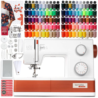 Bernette B05 Crafter Sewing Machine with 100 Thread Spools &amp; Matching Bobbins Brother Sewing Bundle Bernette 