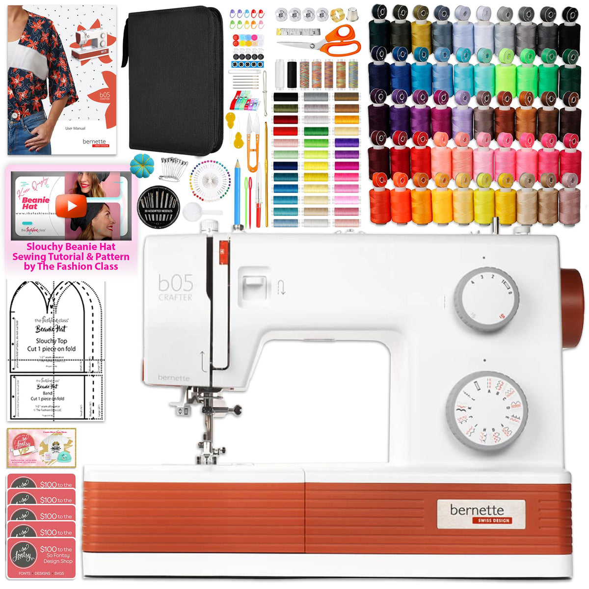 Bernette B05 Crafter Sewing Machine with Sewing Thread &amp; 200+ Accessories Brother Sewing Bundle Bernette 