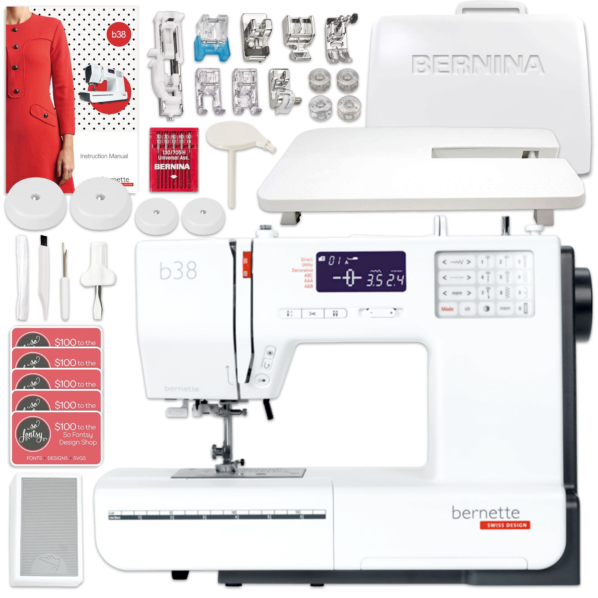 Bernette B38 Top End Sewing Machine Bundle with Deluxe 100pc Thread Kit Brother Sewing Bundle Bernette 
