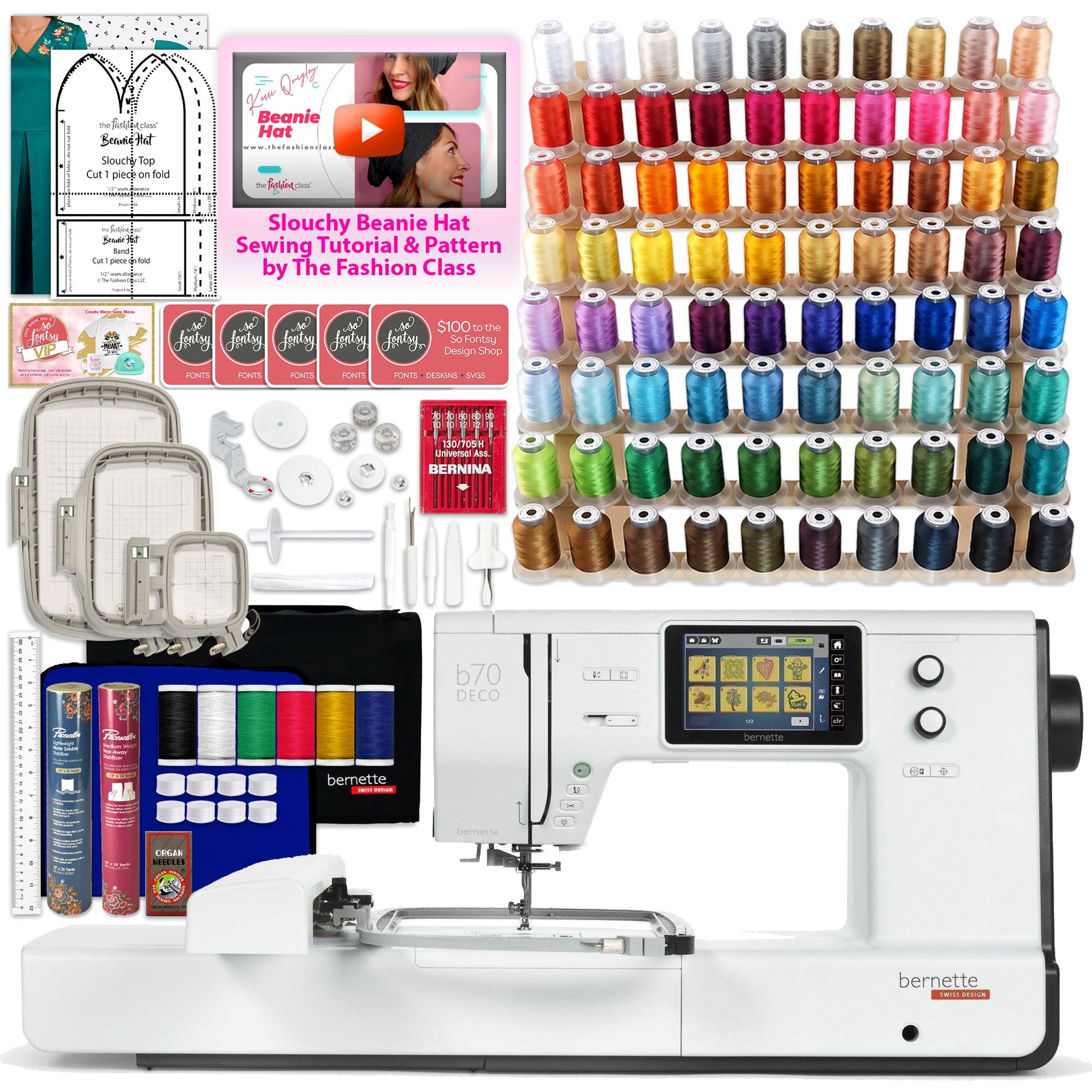 Bernette B70 10" x 6" Embroidery Machine Deluxe Bundle by The Fashion Class Brother Sewing Bundle Bernette 