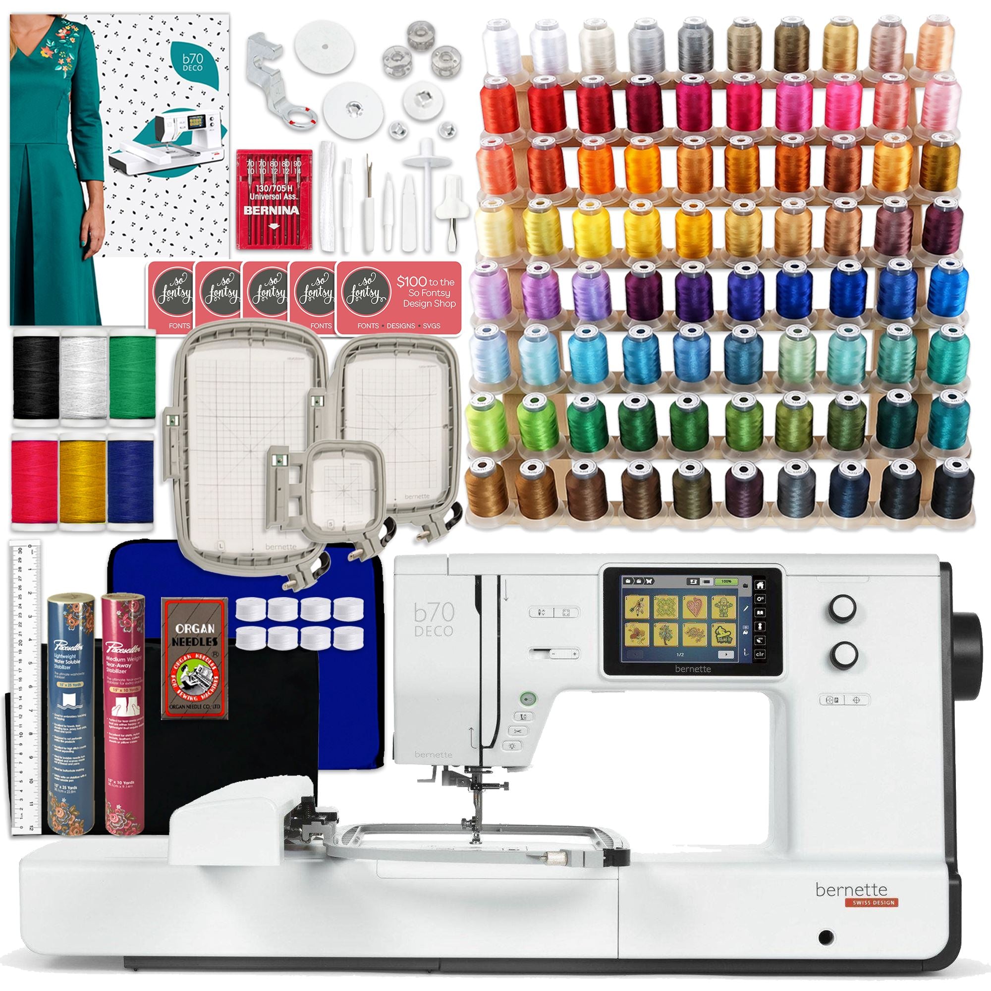 Bernette B70 10" x 6" Embroidery Machine Deluxe Bundle by The Fashion Class Brother Sewing Bundle Bernette 
