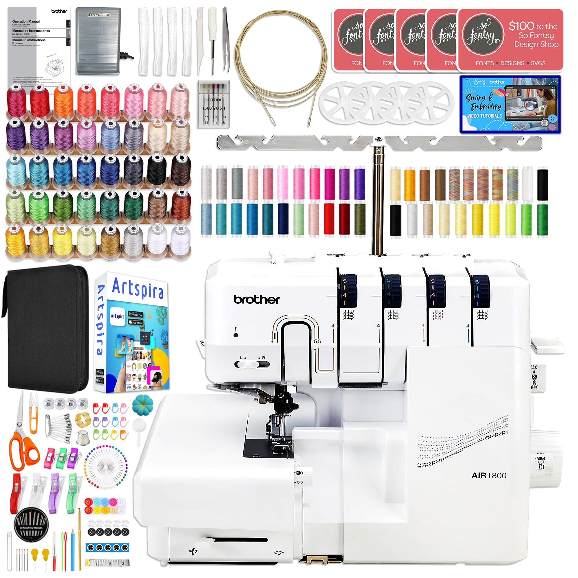 Brother Air1800 Air Serger with Jet-Air Threading with 83 Spools & 200+ Accessories Brother Air1800 Serger Machine Brother 