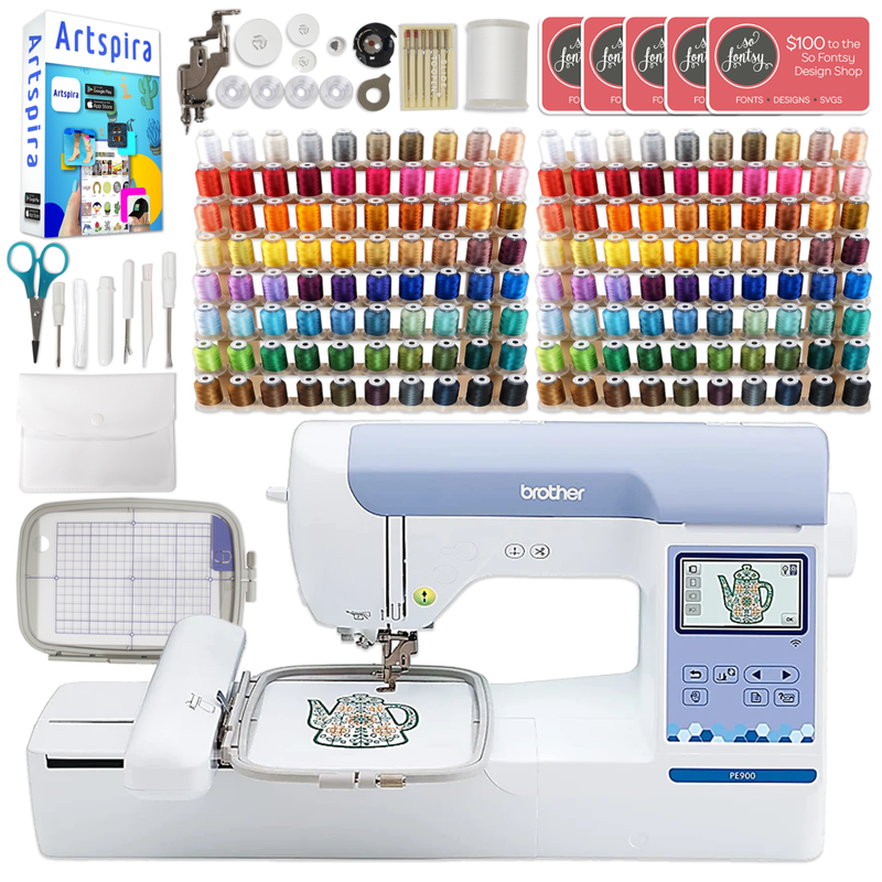 Brother PE900 5" x 7" Embroidery Machine with 160 Embroidery Spools Bundle Swing Design 1