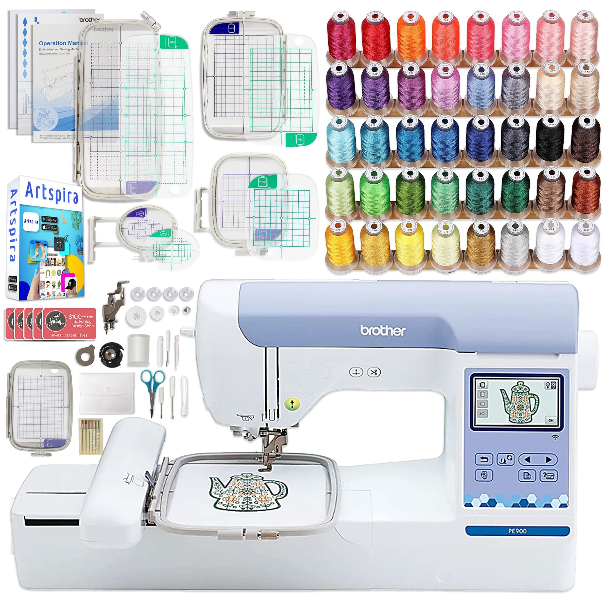 Brother PE900 5" x 7" Embroidery Machine with Hoops & Embroidery Thread Brother Sewing Bundle Brother 