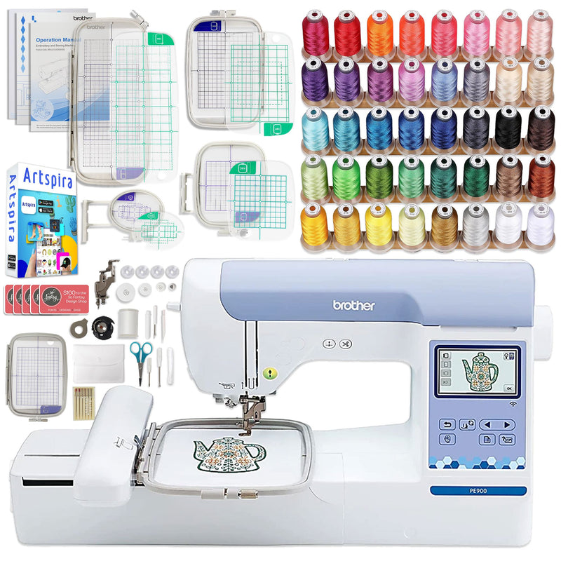 Brother PE900 5" x 7" Embroidery Machine with Hoops & Embroidery Thread Brother Sewing Bundle Brother 