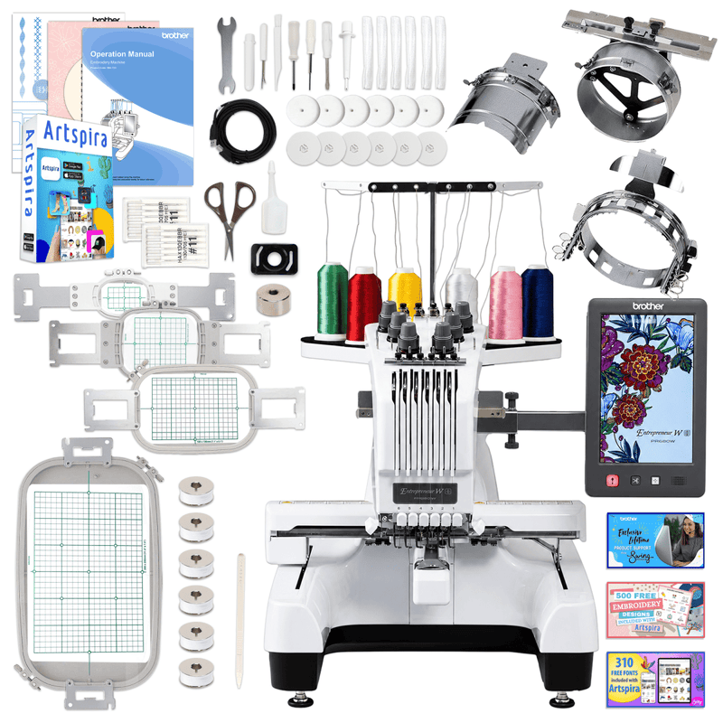 Brother PR680W 6-Needle Embroidery Machine with Hat Hoops Set Swing Design 1