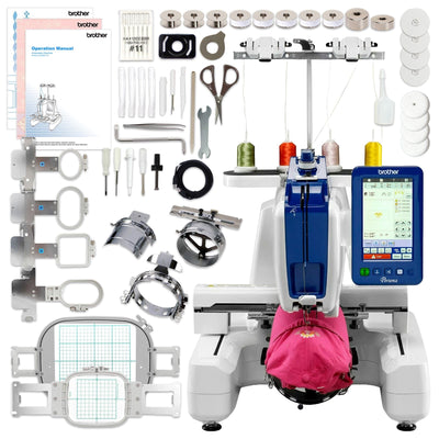 Brother PRS100 Single-Needle Embroidery Machine w/ Hat Hoop Set, Accessories Kit Brother Sewing Bundle Brother 