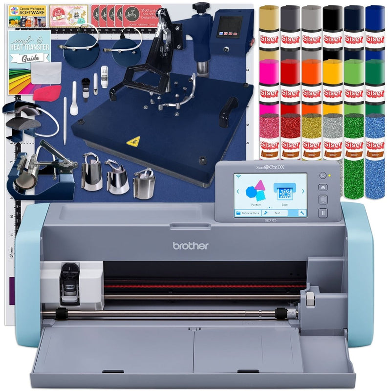 Brother ScanNCut SDX125e Wireless Machine with 8-in-1 Heat Press Bundle - Swing Design1