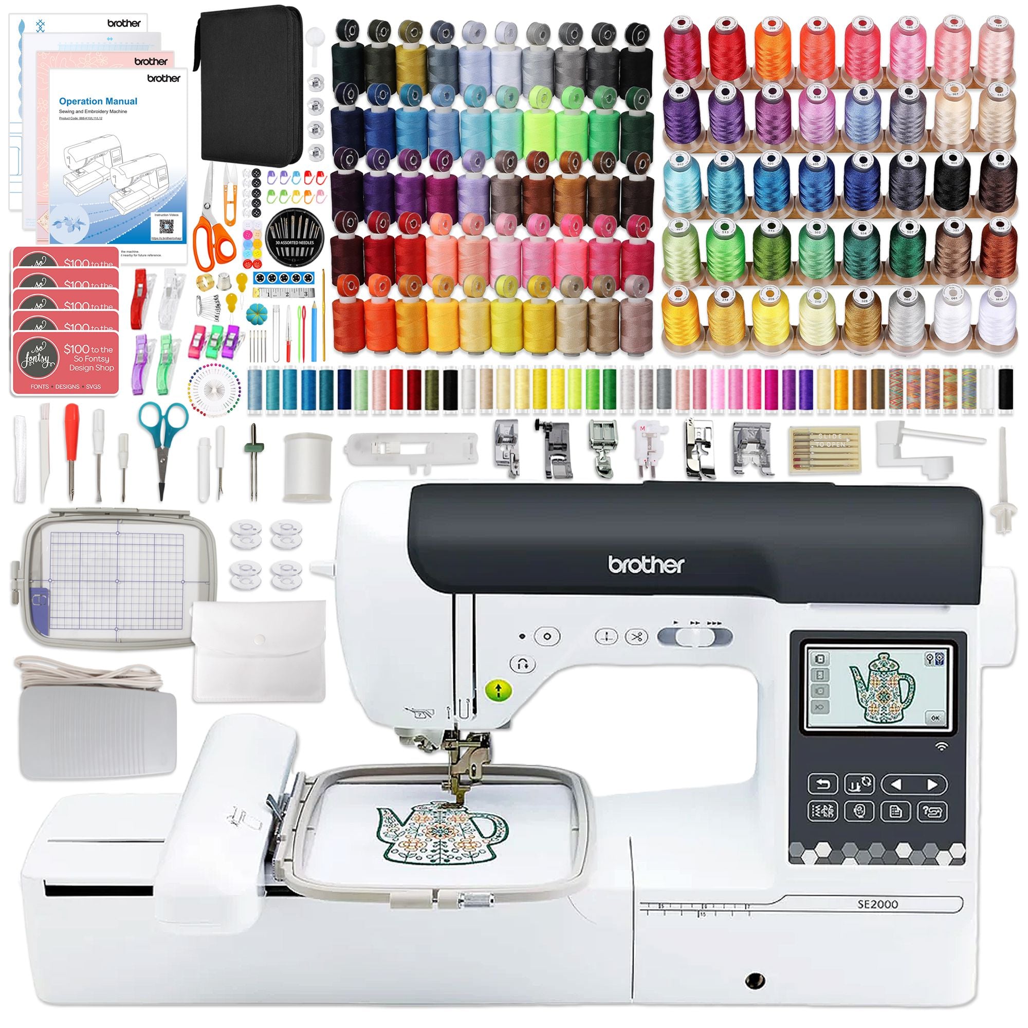 Brother SE2000 Embroidery & Sewing Machine w/ Deluxe Thread & Accessory Bundle Brother SE2000 Embroidery Machines Brother 