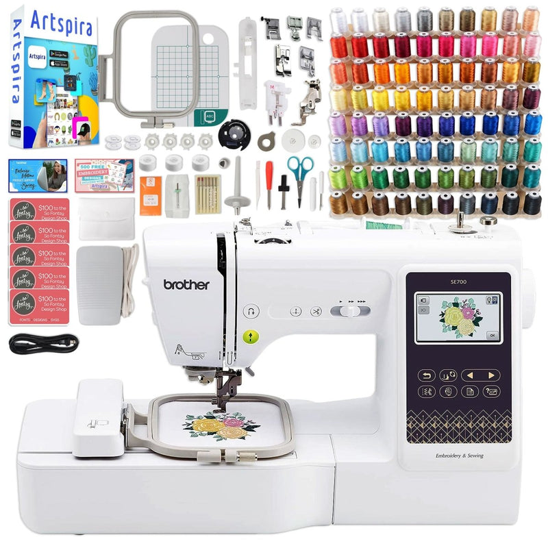 Brother SE700 Combo 2-in-1 Embroidery & Sewing Machine with 80 Embroidery Spools, Artspira Software & Accessories Kit - Swing Design1