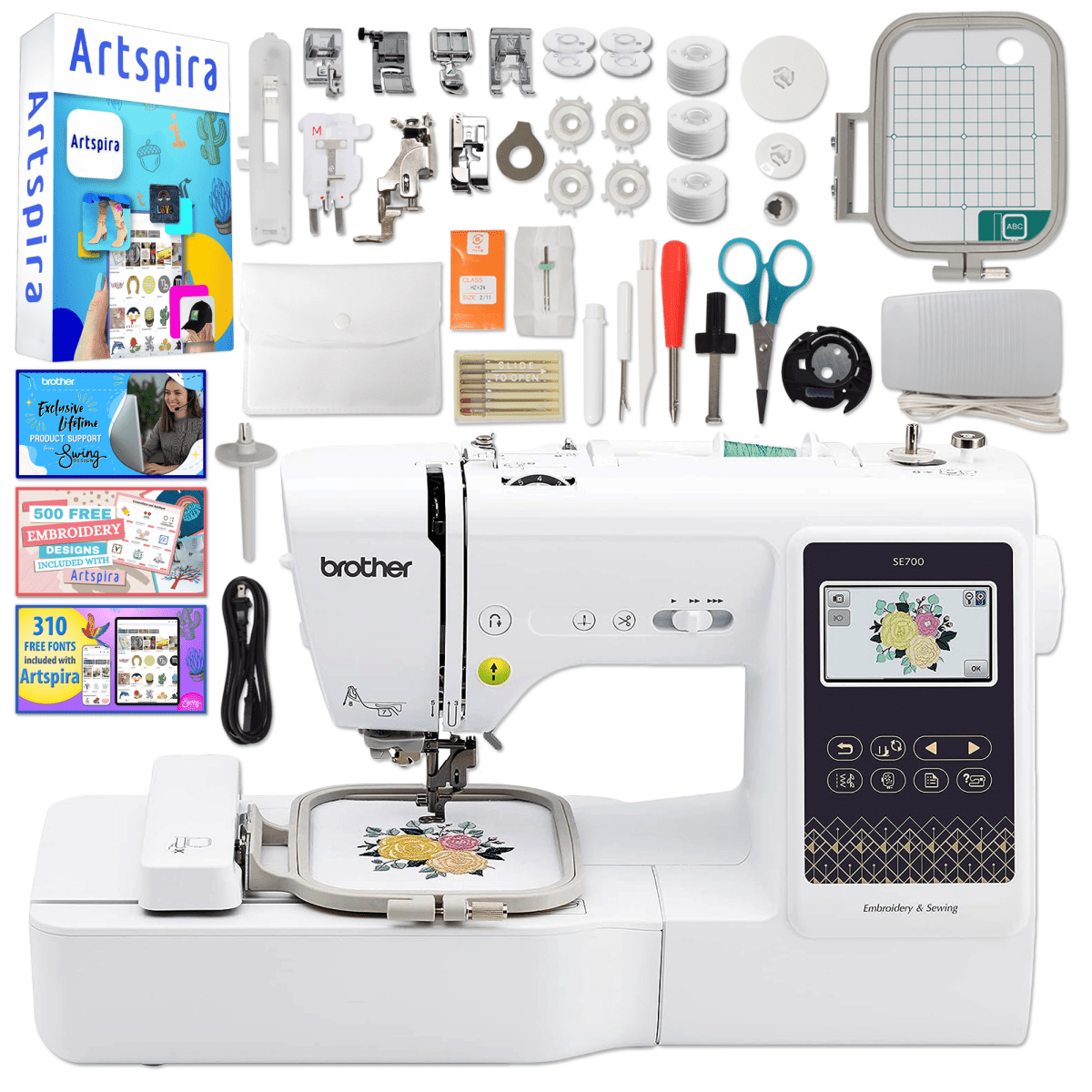 Brother SE700 Embroidery &amp; Sewing Machine w/ 100 Spools, Bobbins &amp; Accessories Swing Design 2