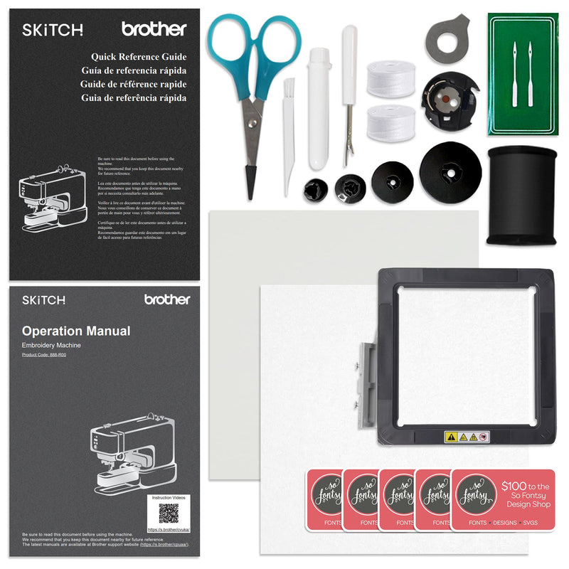Brother Skitch PP1 4" x 4" Embroidery Machine with 80 Spools Thread Bundles Brother Sewing Bundle Brother 