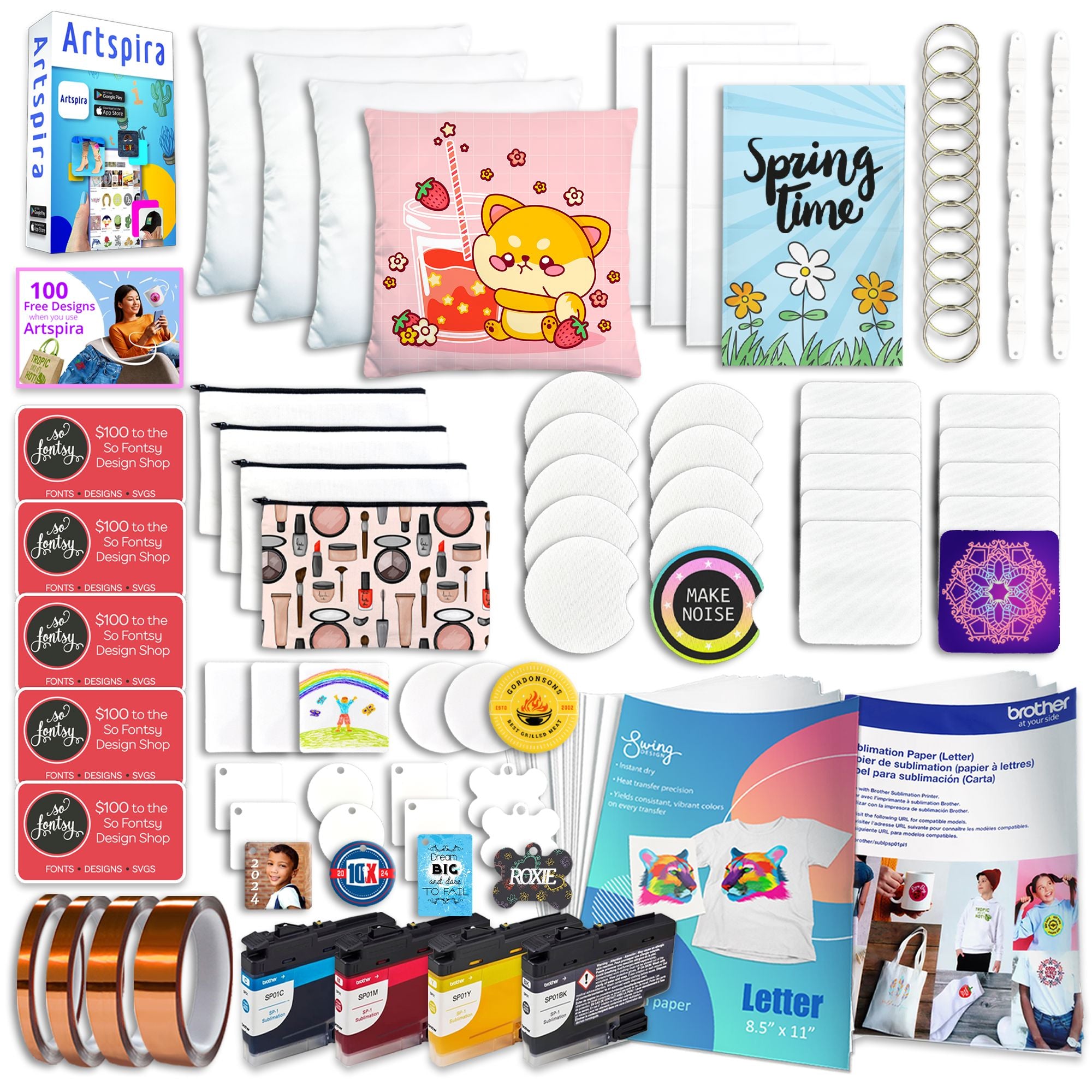 Brother SP-1 Sublimation Printer, Inks, Paper, Blanks, Tape Starter Bundle Sublimation Bundle Brother 