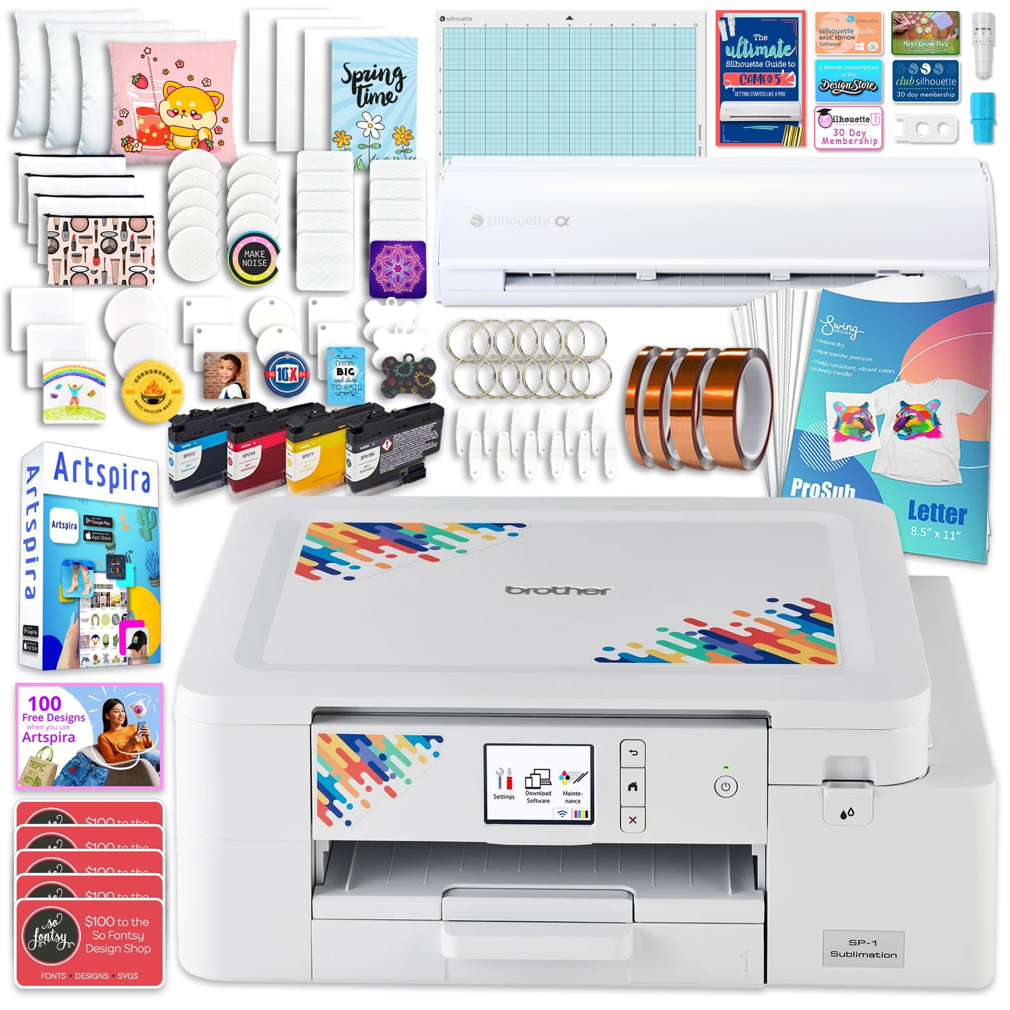 Brother SP-1 Sublimation Printer with Silhouette Cameo 5 Alpha Sublimation Bundle Brother 