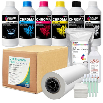 DTF Station Color Prime Chroma DTF Ink &amp; Supplies Quick Glide Bundle - 13.78" Swing Design 1