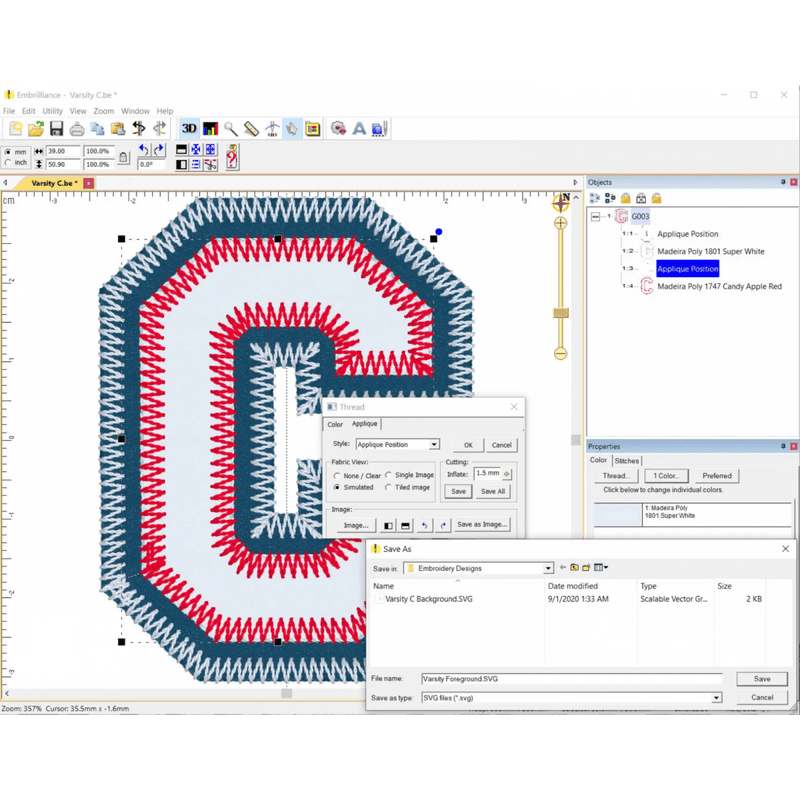 Embrilliance Essentials Embroidery Digitizing Software Swing Design 9