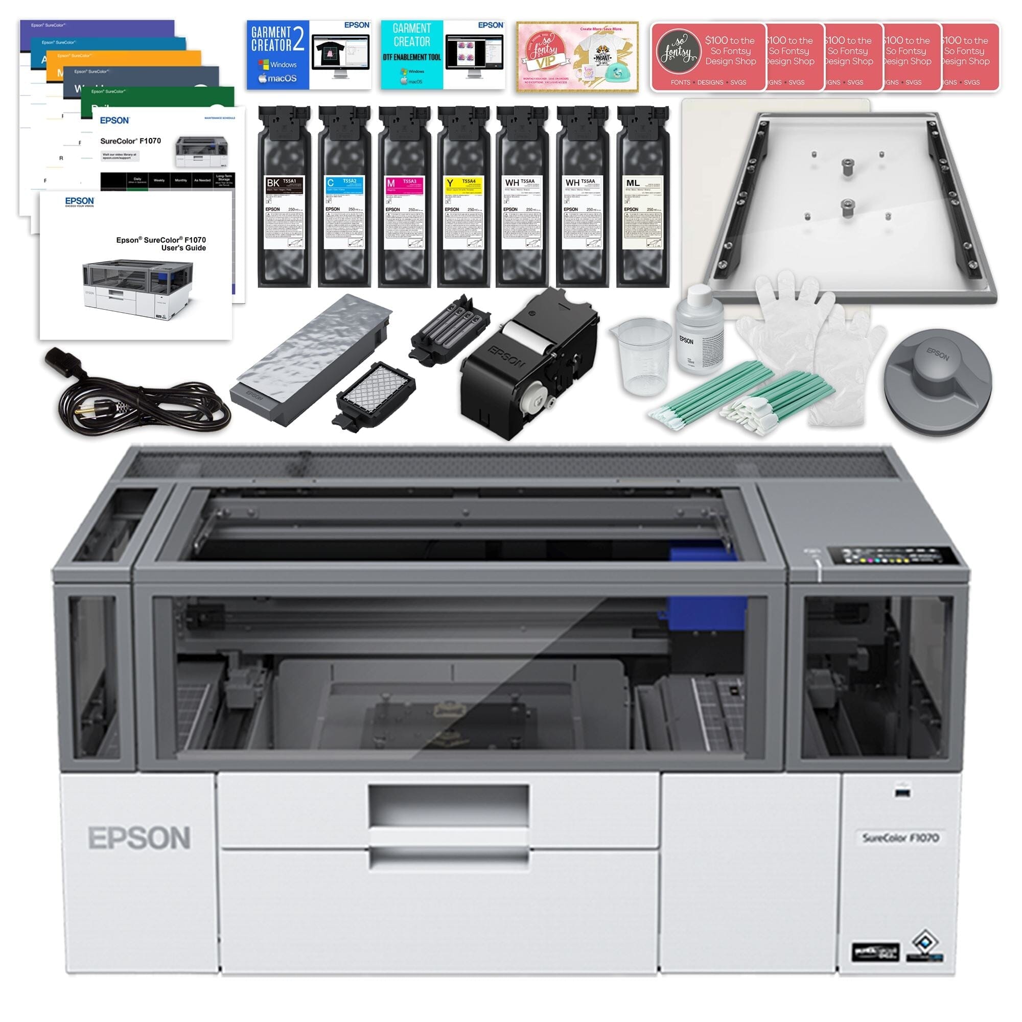 Epson SureColor F1070 Hybrid DTG & DTF Printer Bundle with Platen Set