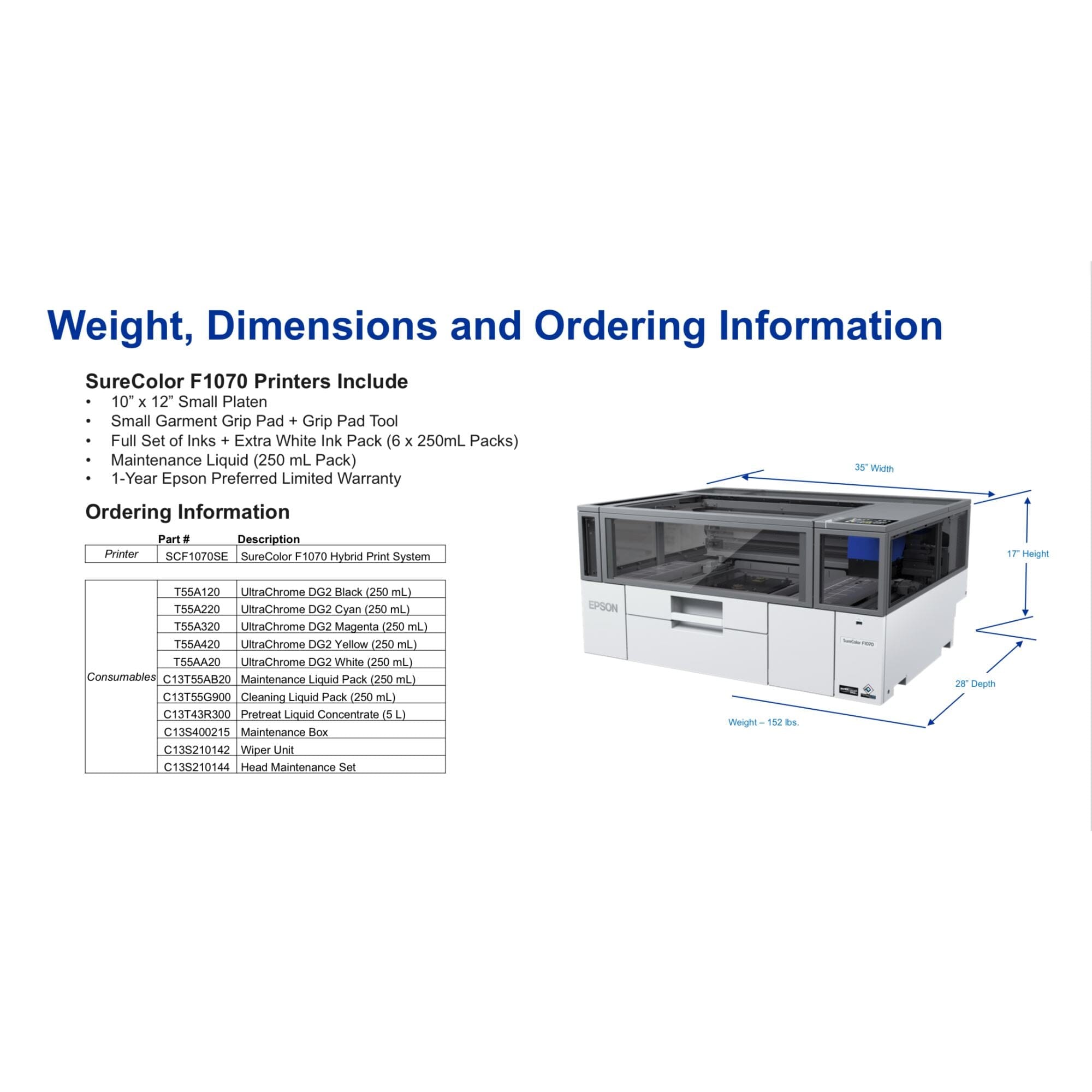 Epson Surecolor F1070 Hybrid DTG & DTF Printer with Deluxe DTF Bundle DTG Bundles Epson 