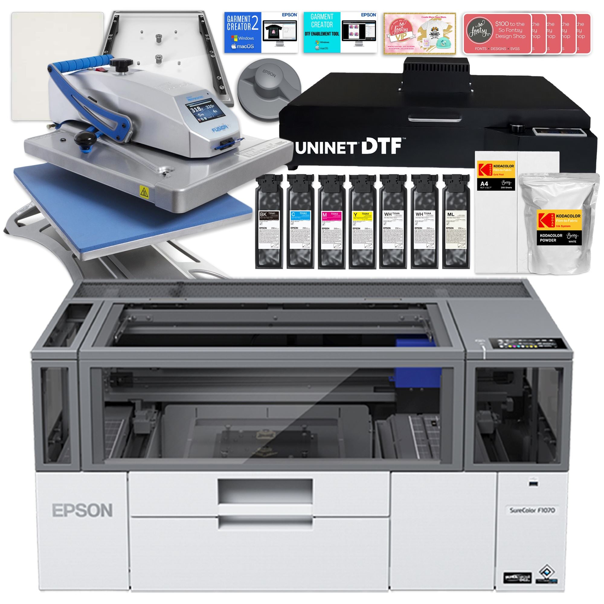 Epson Surecolor F1070 Hybrid DTG & DTF Printer with Hotronix Heat Press Bundle DTG Bundles Epson 